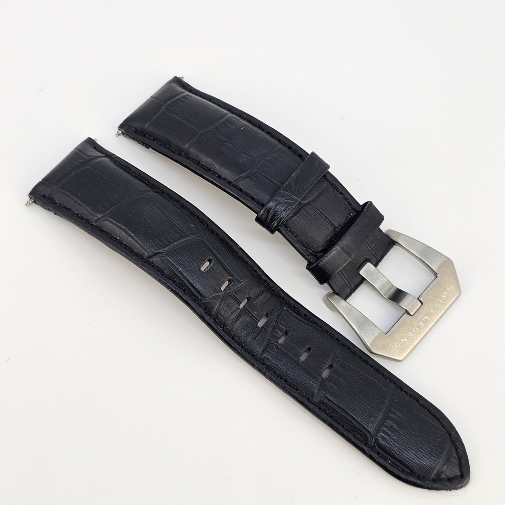 Swiss Legend Genuine 22MM Black Leather Watch Straps Gray Buckle